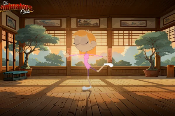 Dojo image with Skinnies character meditating