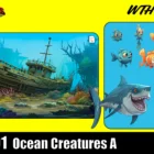 Animators Circle Cartoon Animator mega pack - Ocean background with sunken ship wreck and fish, crab and shark characters